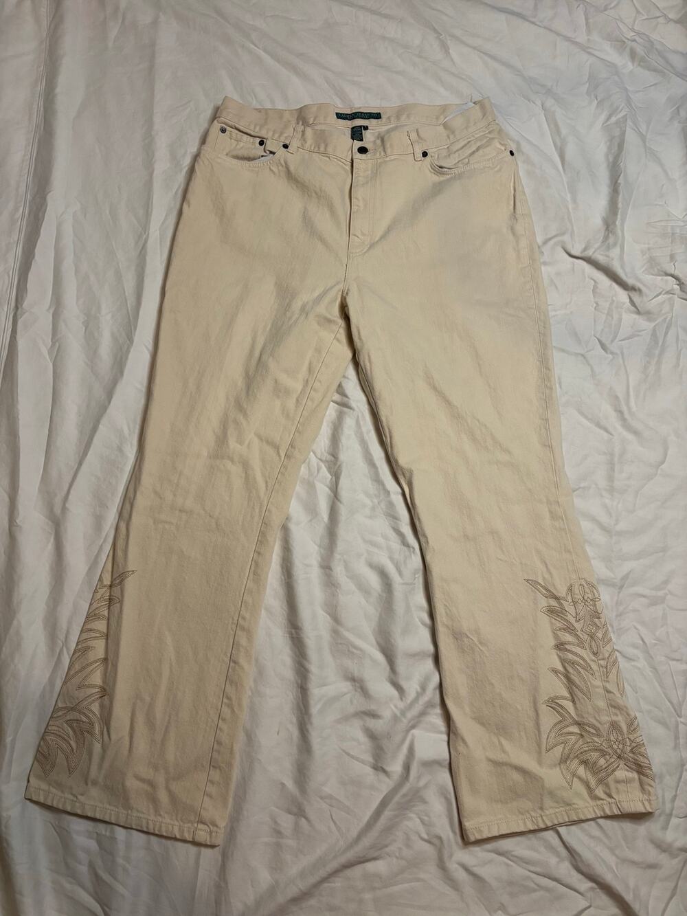 Vintage Lauren Jeans Co Ralph Lauren Cream Western Embroidered Flare Jeans